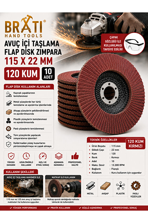 120 Grit Palm Grinding Flap Disc Sandpaper 115 X 22 mm 10 Pcs