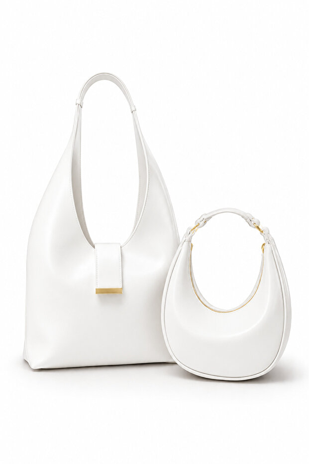 Women's Double Set Zippered Strap Hand and Shoulder Bag