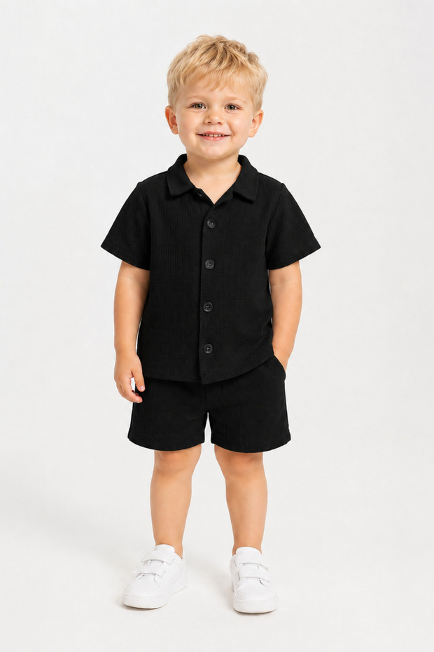 Children's Waffle Fabric Short Sleeve Shirt and Shorts Set 2-Piece Summer Bottom Top 1-5 Years Old
