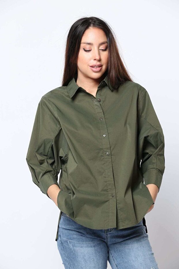 Oversized Button-Front Shirt - 2