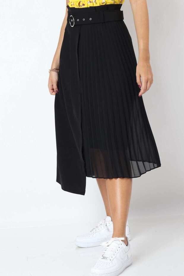 Midi Pleated Half-Solid Skirt - 4