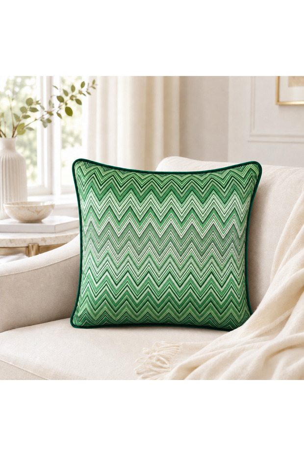 Imported Silk Velvet Chevron Pattern Throw Pillow Cover 43X43Cm (Double-Sided Pattern)