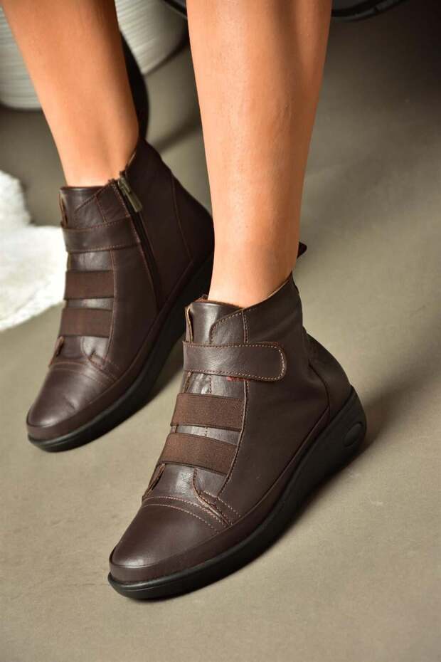 R555001103 Brown Genuine Leather Comfort Orthopedic Sole Women's Boots