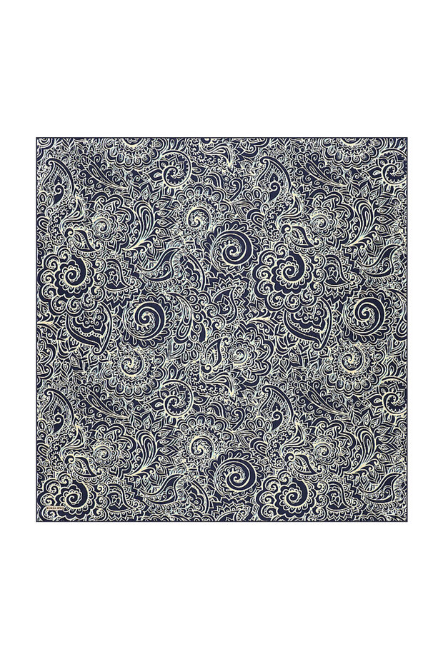 Navy Blue Art Pattern Twill Silk Scarf