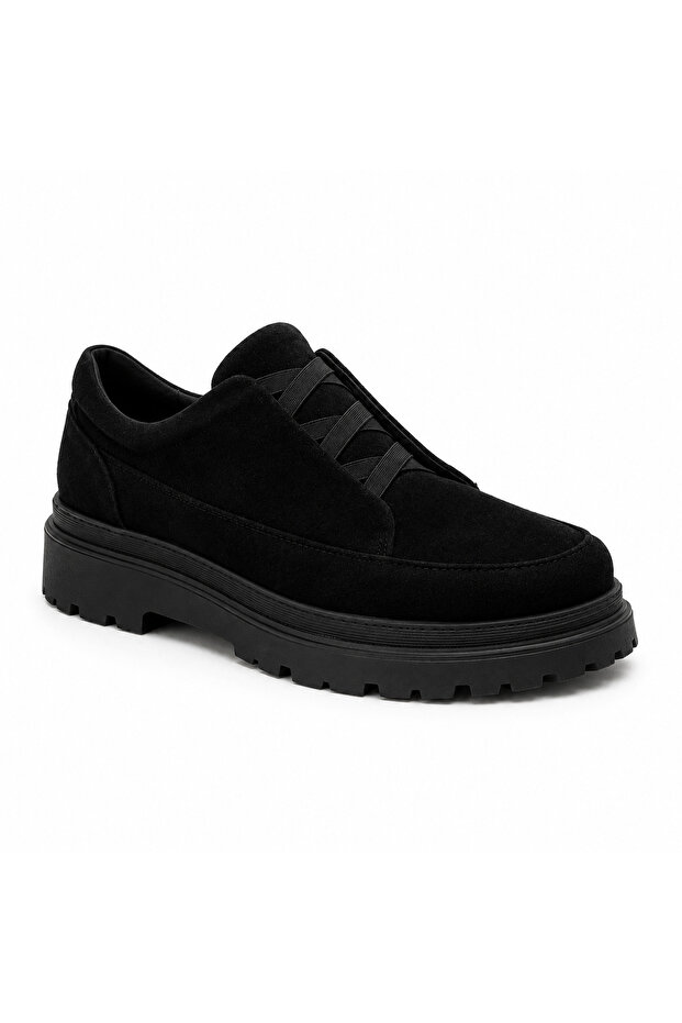 Charcoal Suede Men's Shoes - Laceless Practical Premium Smart Casual Daily Sneaker Kb 703