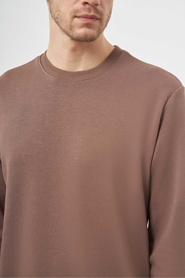 Men's Brown Basic Crew Neck Sweat-Shirt - 3