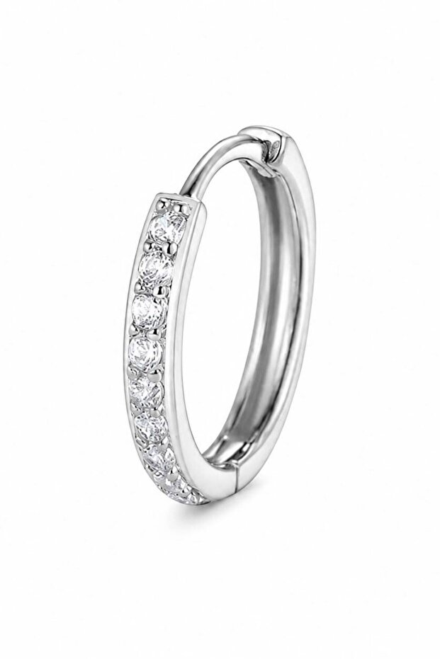 Tekli Taşlı Halka Küpe/Piercing | Çelik