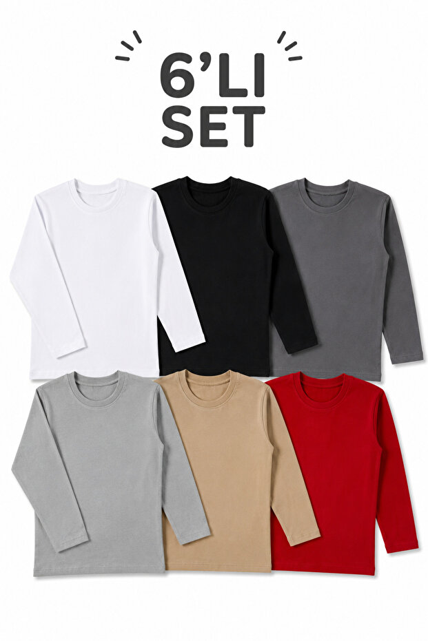 Premium 6-Piece Long Sleeve Bodysuit & Underwear Set – Long Sleeve T-Shirt with Breathable Single Jersey Quality