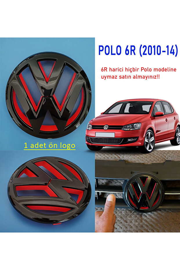 Polo 6R Front Emblem Logo Black Red 2010-14