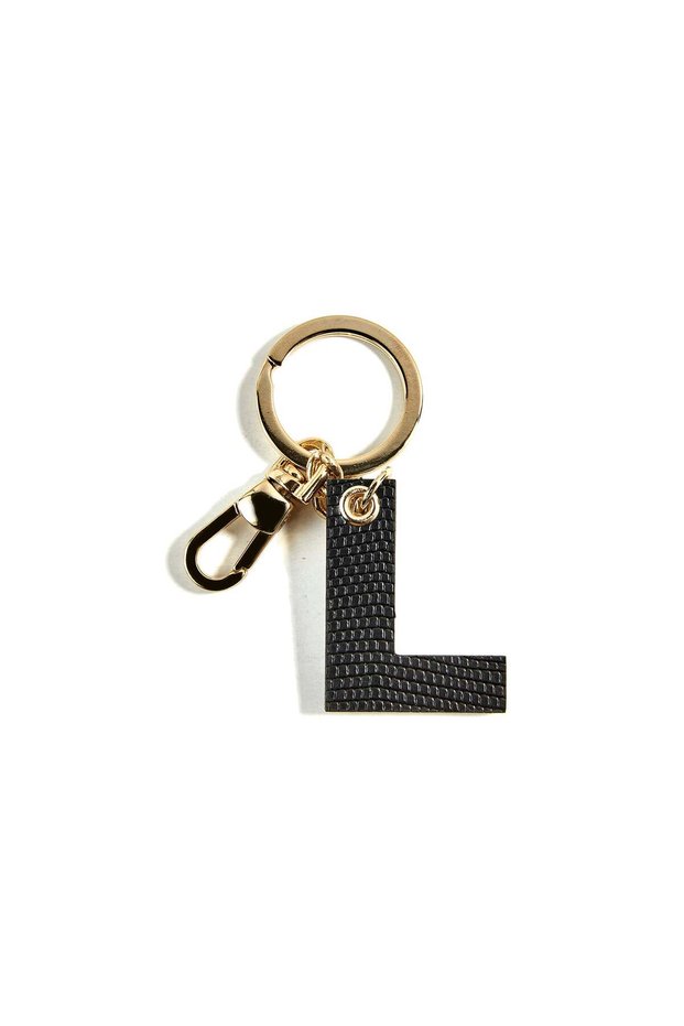 Black Letter L Leather Keychain