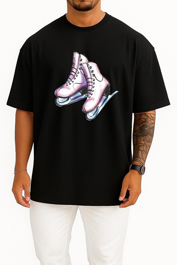 Oversized Ice Skating Chest Design Unisex T-Shirt