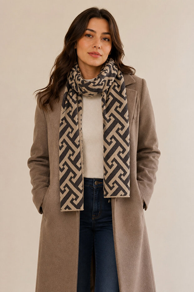 T Patterned Knitwear Scarf - 1