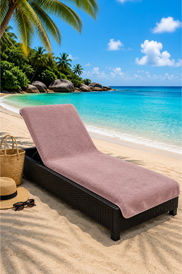 Chaise Lounge Towel with Pockets 75X200 cm Cotton Beach Towel Dried Rose