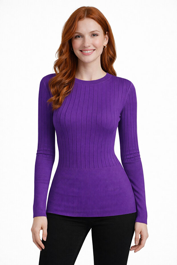 Crew Neck Ribbed Knitwear Sweater