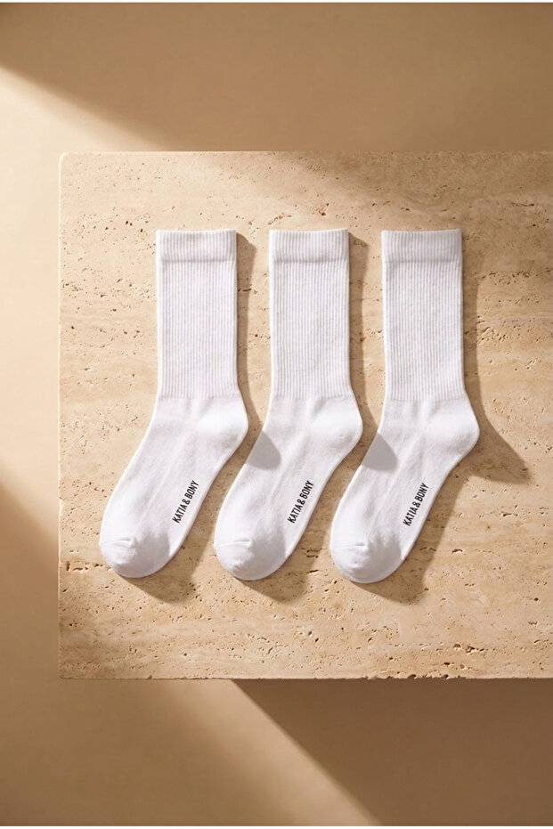 3 Pack Cotton Sports Socks White/White/White