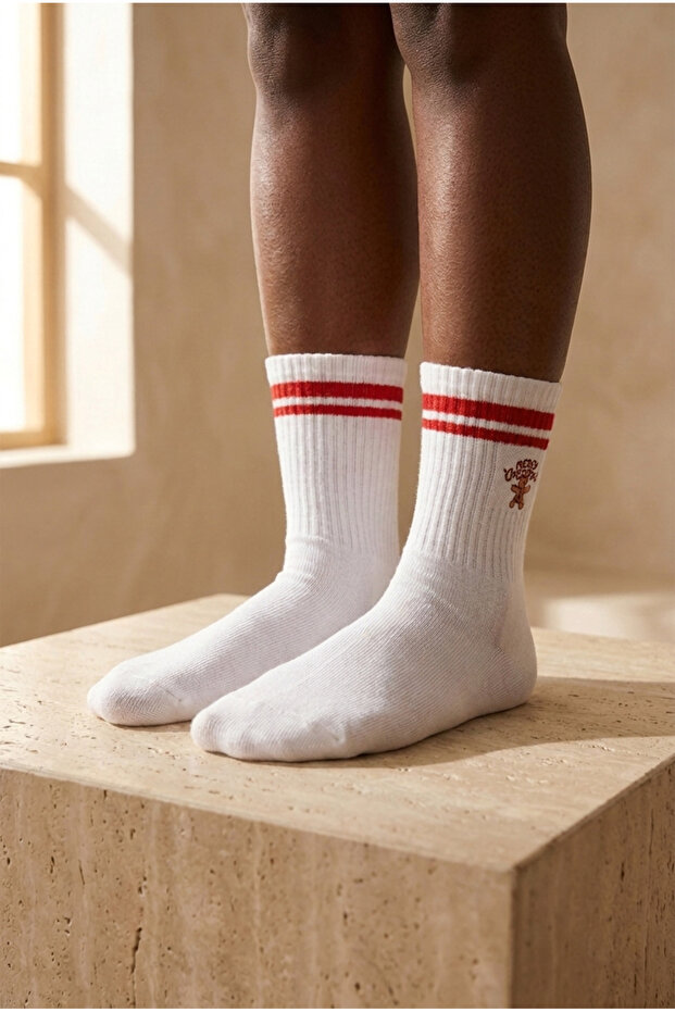 Unisex Ginger Bread Man Patterned Christmas Socks White