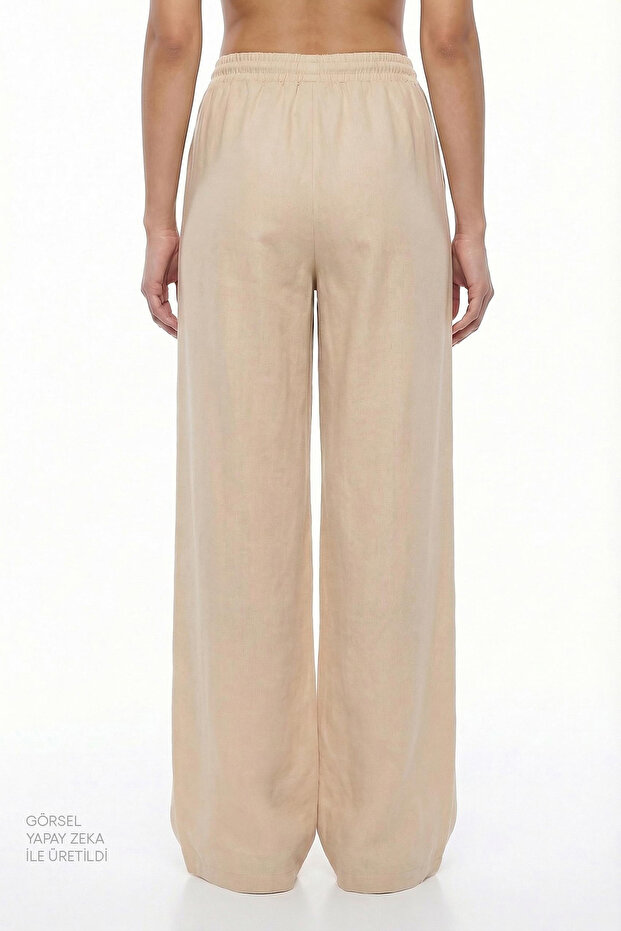 Beigefarbene Leinenhose mit hoher Taille - 3