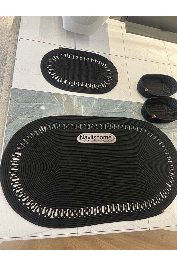 70X120Cm,40X60Cm. Bathroom Set with 2 Mats, 2 Oval Baskets. Gift, Dowry, Bohemian, Decorative