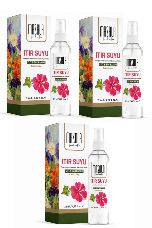 3 Pieces of Pure Geranium Water (Geranium) 125 ml 100% Natural Oily Hydrosol - Tonic Geranium Floral Wate