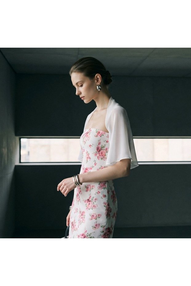 Ariane Chiffon Short-Sleeved Shawl White