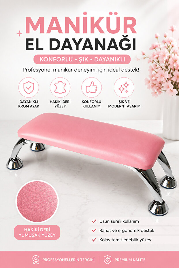 Genuine Leather Manicure Pedicure Table with Chrome Legs - Pink - Professional Manicure Table