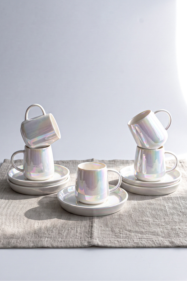 Pearl Porcelain Luster Coffee Cup Set for 6 People