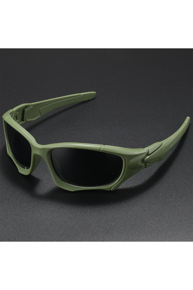 dark green Outdoor Sports Polarized Sunglasses Men Curve Cutting Frame Stress-Resistant Lens Shield