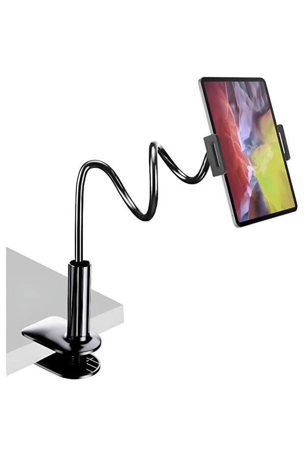 Black Tablet Stand Holder Mount Mobile Phone Clip with Flexible Gooseneck Arm Compatible for iPad iP