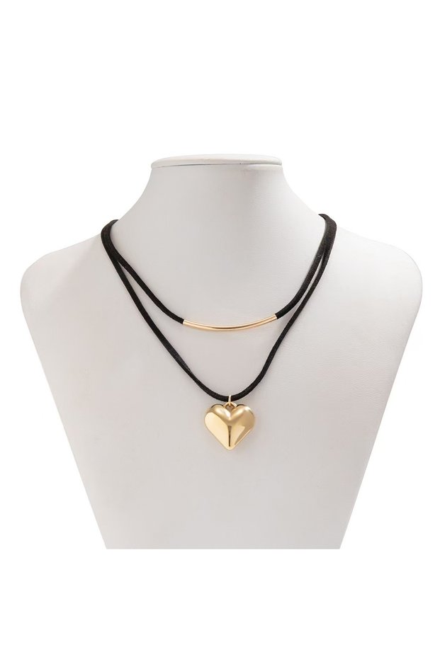 Gold-color A Women's Pendant Necklace with Ccb Heart-Shaped Velvet Cord, Fashionable and Simple, Sui