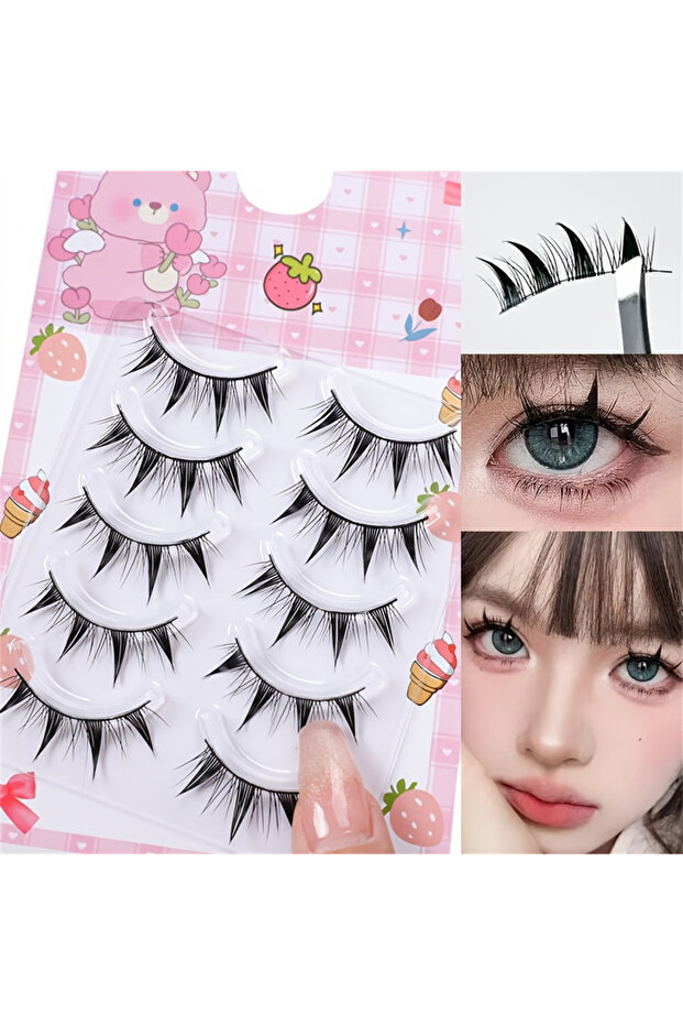 21mm C Black & Silver 5 Pairs of Big Cat Eye Style False Eyelashes, Cosplay Comic False Eyelashes, N