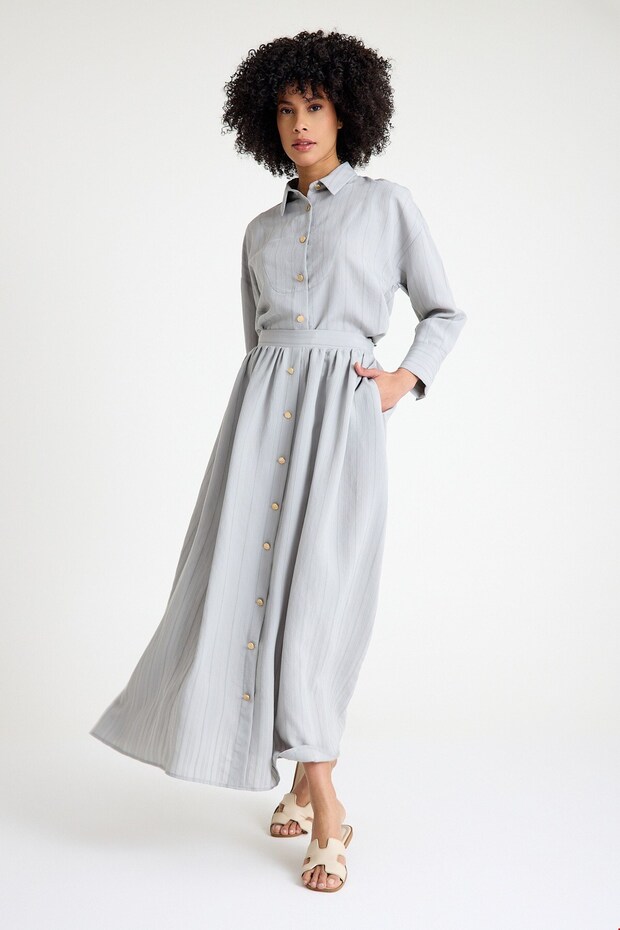 Buttoned Skirt Suit Gray