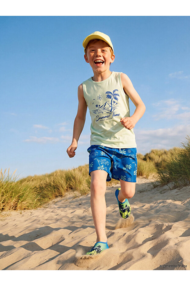 Nevavm Printed Boy's Swimsuit Set with Difference