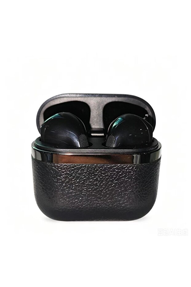 PiWen-PRO4-Black سماعات أذن بلوتوث TWS مع علبة شحن بملمس جلدي، سماعات ستيريو عالية الدقة نصف داخل الأذن