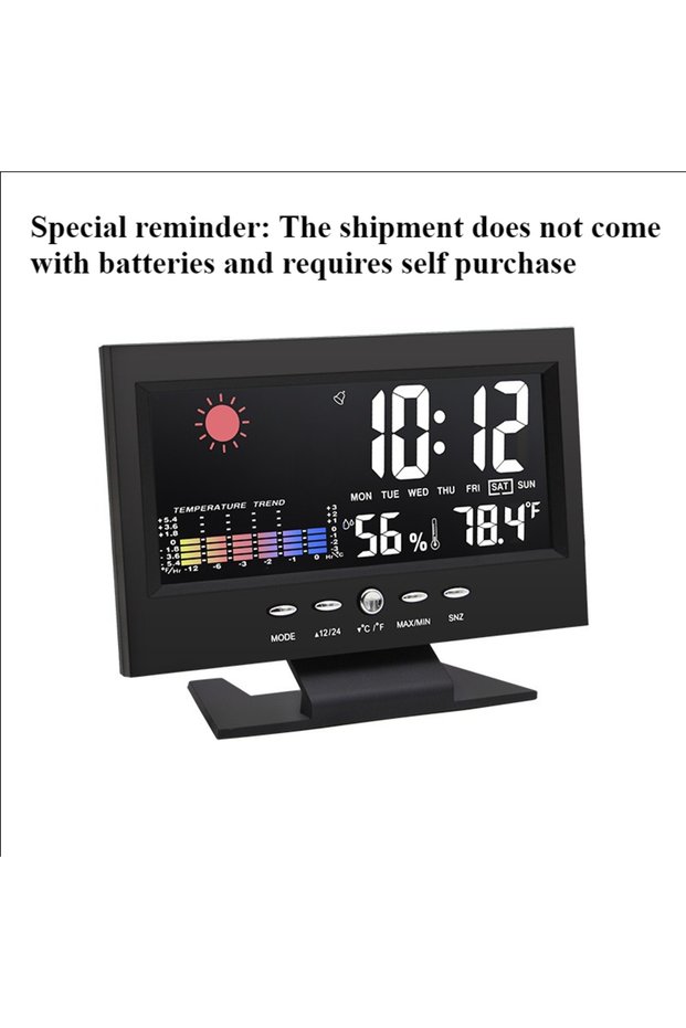 black Electronic Alarm Clock Digital Alarm Clock Weather Station Time Temperature Humidity Display C