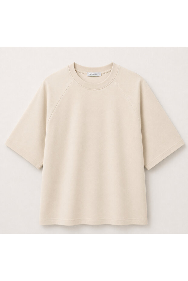 Women's Beige Soft Textured Modal Short Sleeve Tshirt