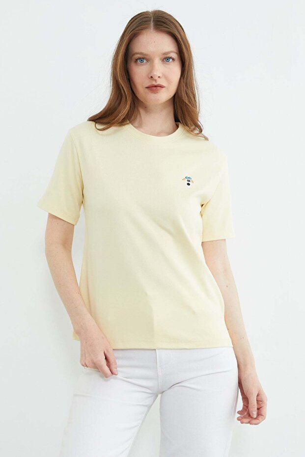 Dog Embroidered Crew Neck T-Shirt