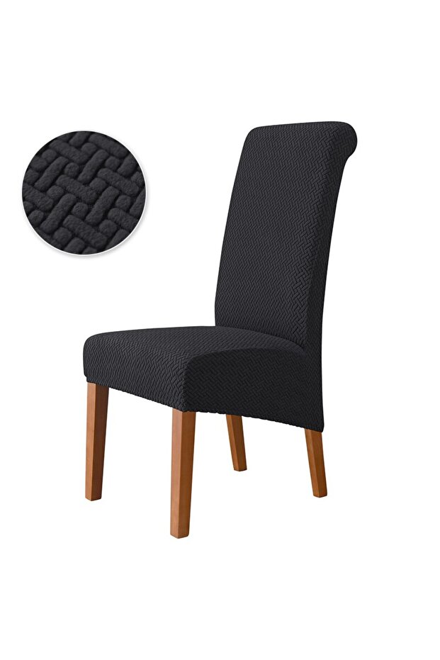 Black-T Jacquard Chair Cover Stretch XL Size Long Back Dining Chair Covers Seat Slipcovers For Weddi