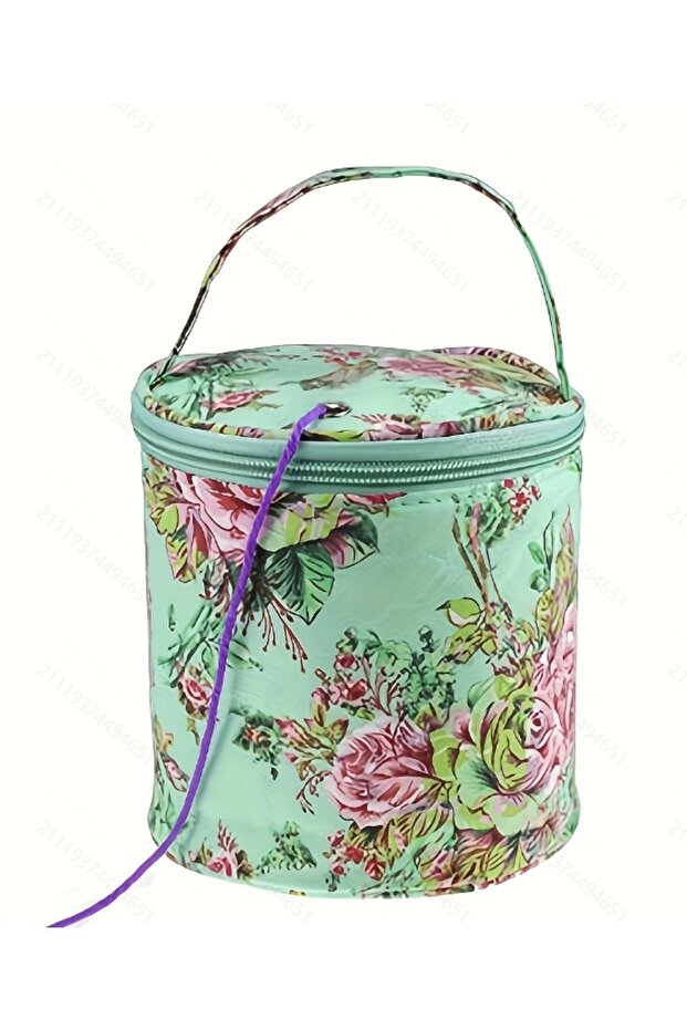 Green peonies Yarn Storage Bag Round Knitting Wool Yarn Bags Organizer Crochet Sewing Needles Handba