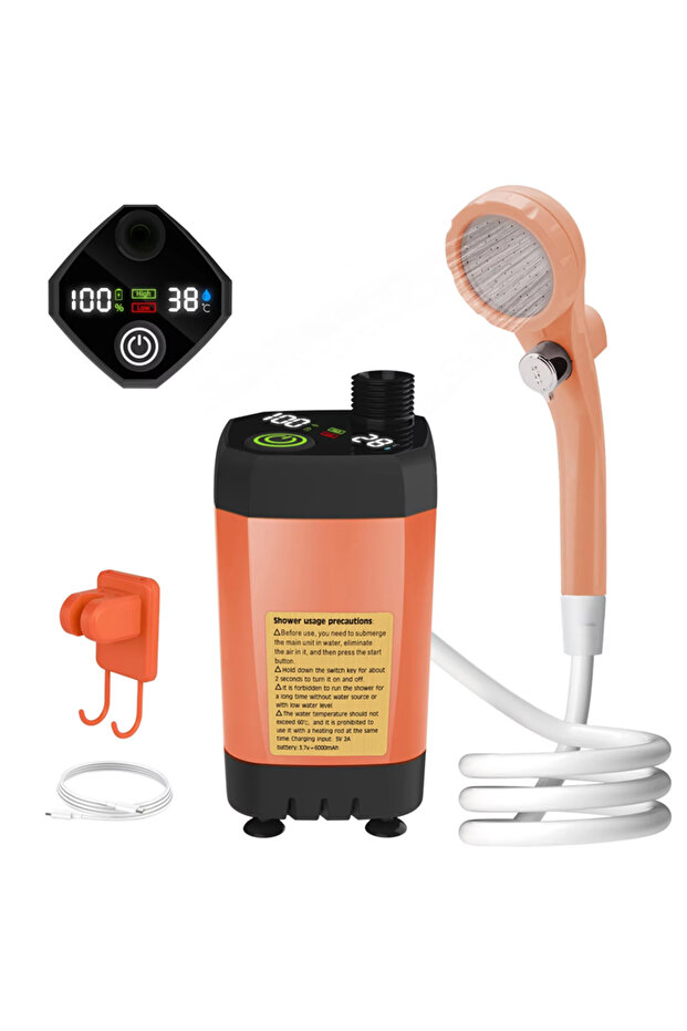orange Camping Shower Pump RV Outdoor Shower Kit Camp Shower W/Full Screen Intelligent Digital Displ