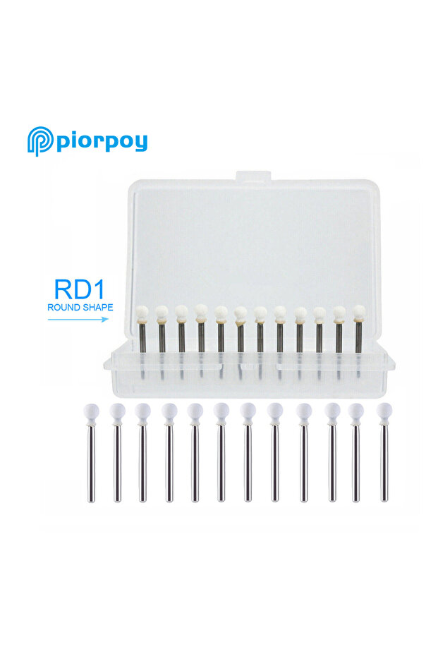 RD1 PIORPOY 12 Pcs/Box Dental Polishing Stone White Dentistry Tools Flame Cone Round Shape Porcelain