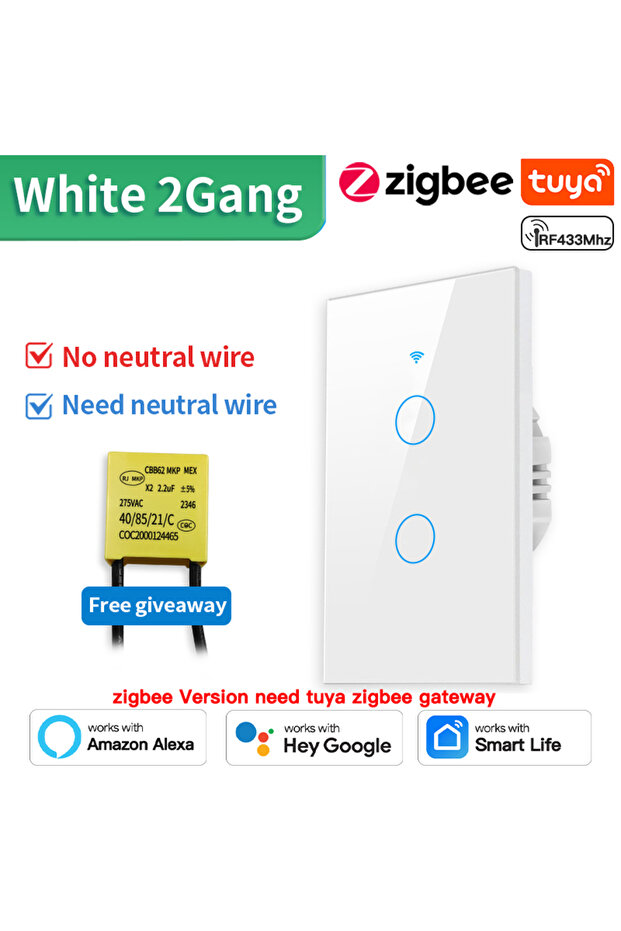 مفتاح حائط ذكي TNCE Zigbee أبيض ثنائي القناة، متوافق مع تطبيق Tuya، يعمل بتقنية واي فاي أو زيجبي، متوفر بـ 1/2/3/4 أزرار، مع مستشعر لمس سلكي