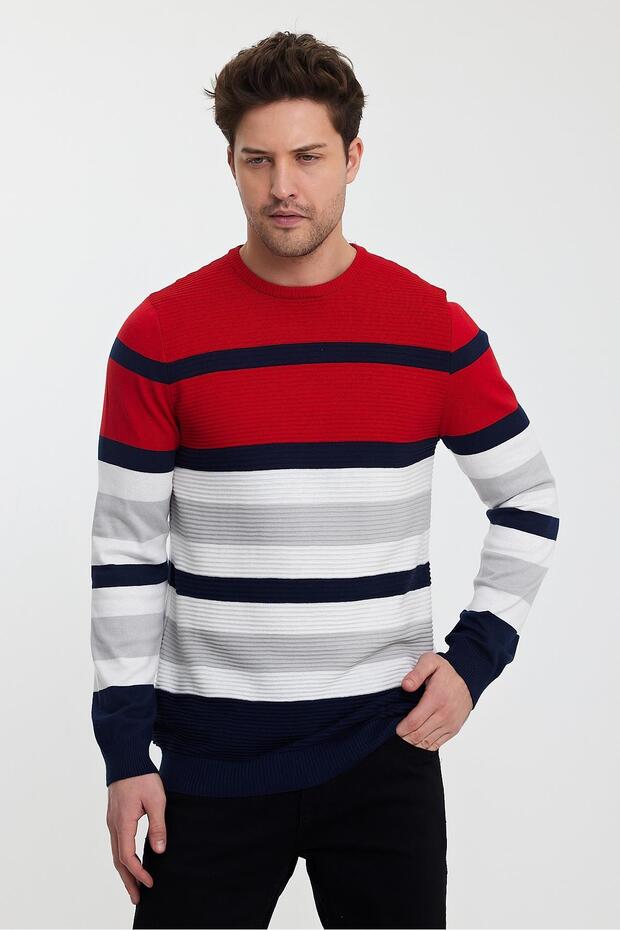 Crew Neck Color Blocked Men's Sweater (E23-6710)