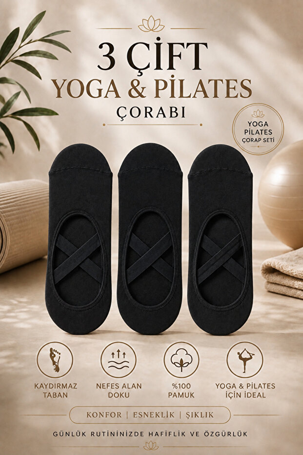 Black Color 3-Piece Pilates and Yoga Socks Set with Special Non-Slip Sole Feature