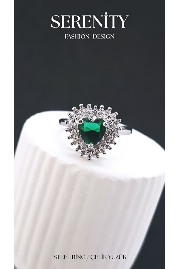 Heart Figure Waterway Zircon Stone Steel Plated Ring