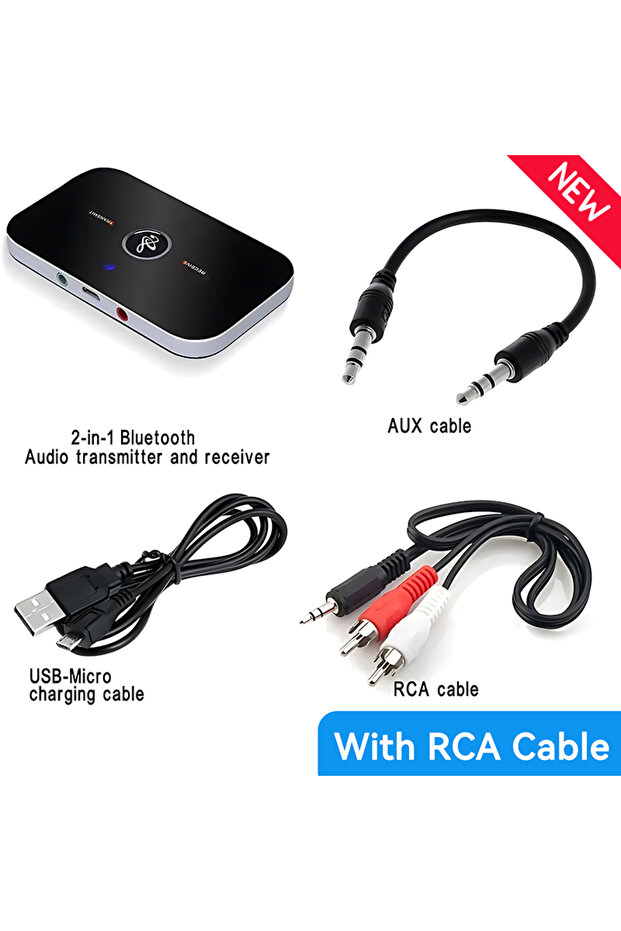 جهاز إرسال واستقبال صوتي بلوتوث 5.3 محدث مع كابل RCA، موصل AUX 3.5 ملم، موسيقى لاسلكية