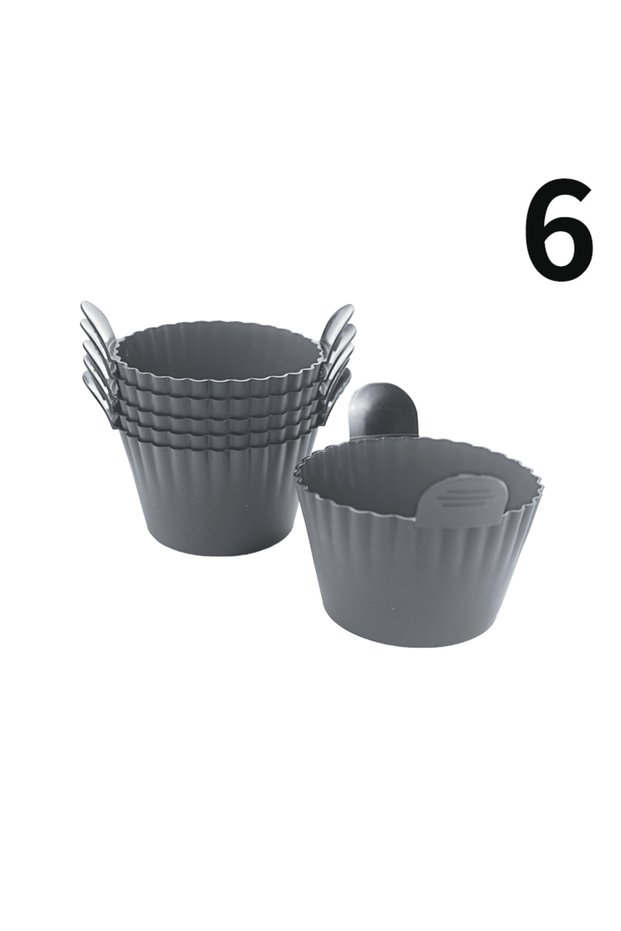 6pcs gray Silicone Air Fryer Egg Poacher Silicone Cupcake Baking Cups Ramekins For Air Fryer Ovens A