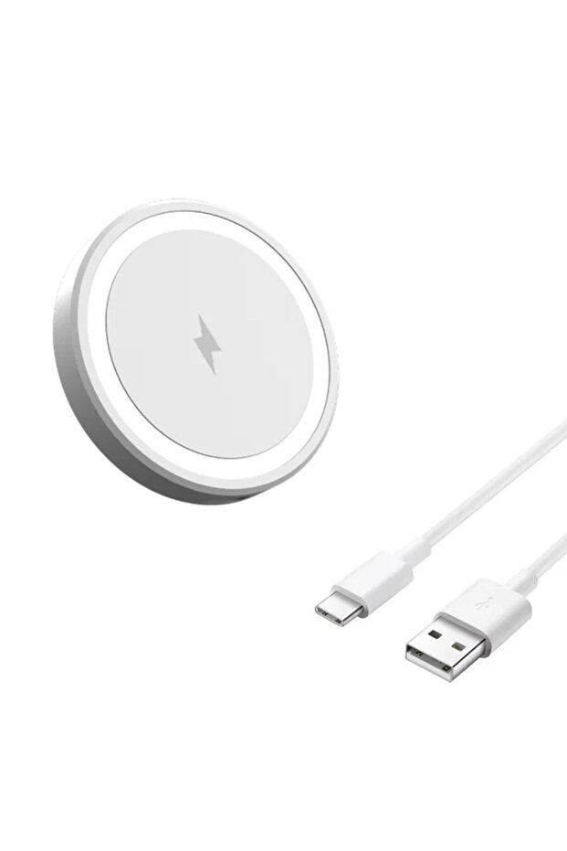 شاحن لاسلكي أبيض اللون بقوة 15 واط مع منفذ USB، لوحة شحن سريعة بتقنية Qi بحجم مدمج 6 سم، خفيف الوزن