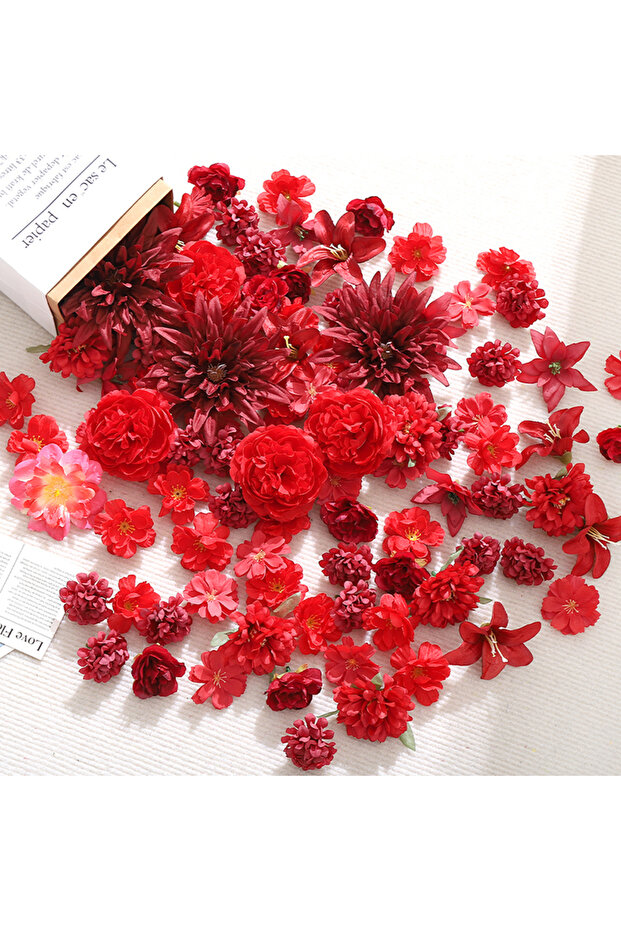20Pcs Red 20Pcs Red Artificial Flowers Head for Home Room Decor Craft Wreath Bride Wedding Christmas