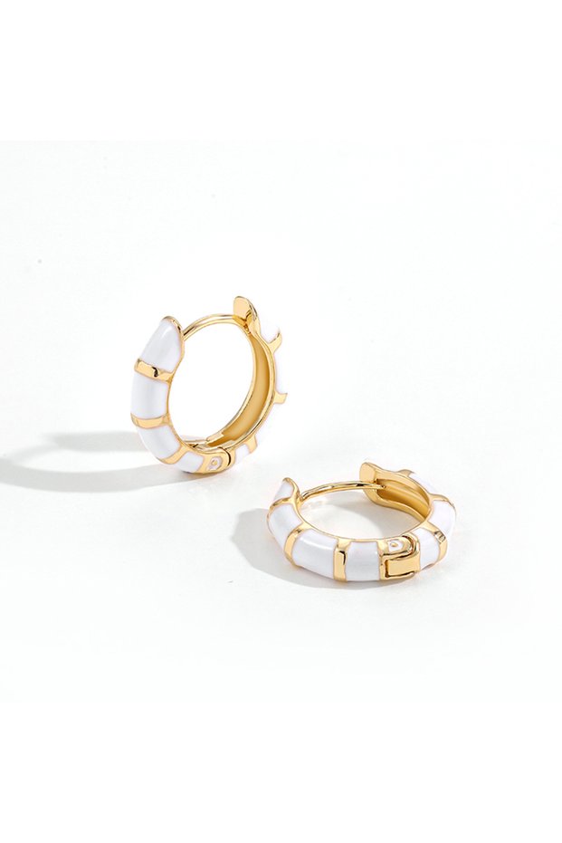 White Cute Enamel Colorful Block Huggies Earrings for Women Rainbow Color Gold Plated Round Circle E