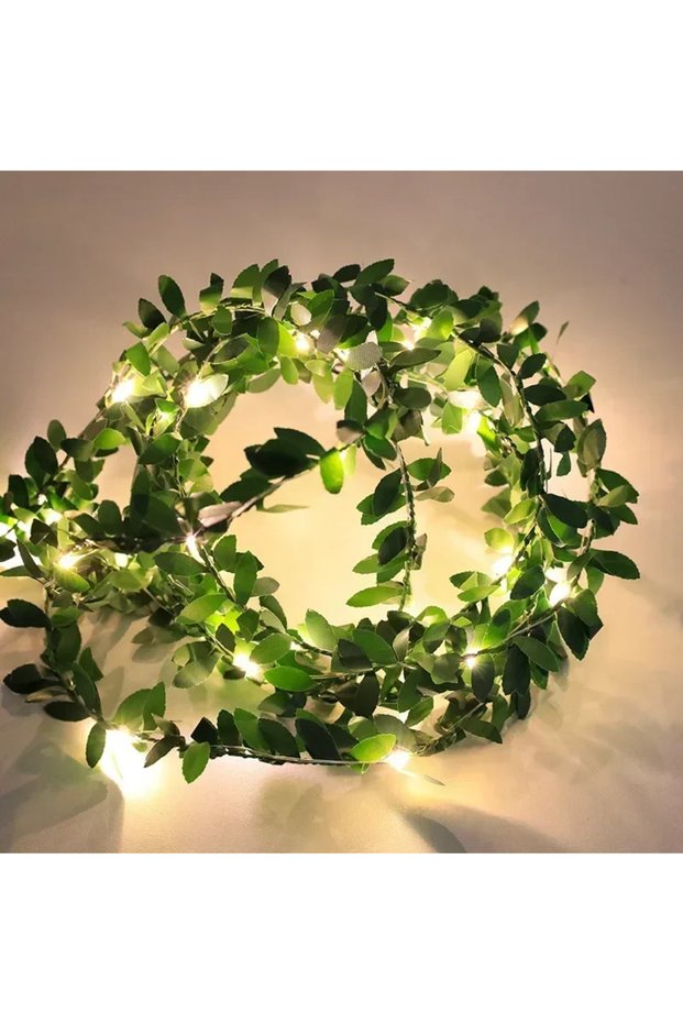 5M 50LED-Battery 1-Green leaf rattan 2/5/10M LED String Light Artificial Leaf Flower Light Garland G